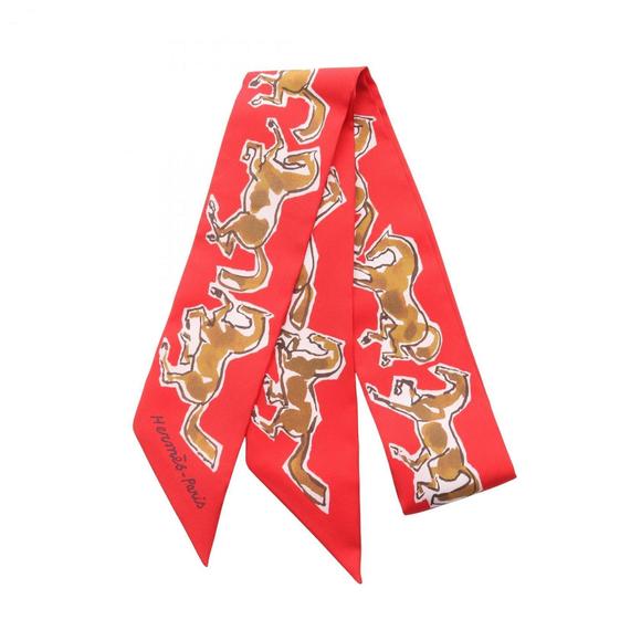 Hermes Hermès CHEVAUX EN LIBERTE Twilly Silk Scarf for Women in Multicolored Red - Picture 1 of 3